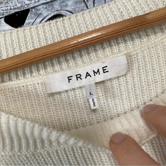 Frame Ruffle Yoke Ribbed Wool Blend Cream Knit Pullover Sweater - Picture 13 of 14